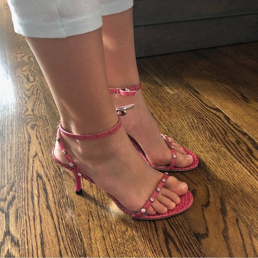 Amaya Italian made all leather ladies strap heels with diamonds